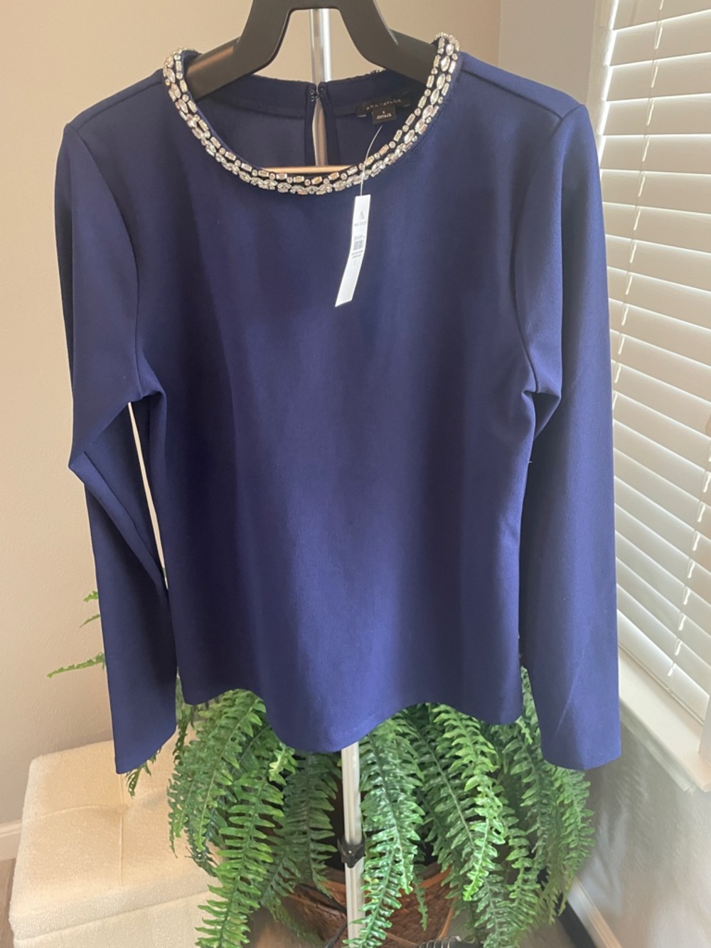 Ann Taylor Navy Long-Sleeve Jewel Neck Top - Picture 7 of 7
